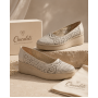 pantofi dama bej din piele naturala perforata cu talpa ortopedica CLP16BEJ